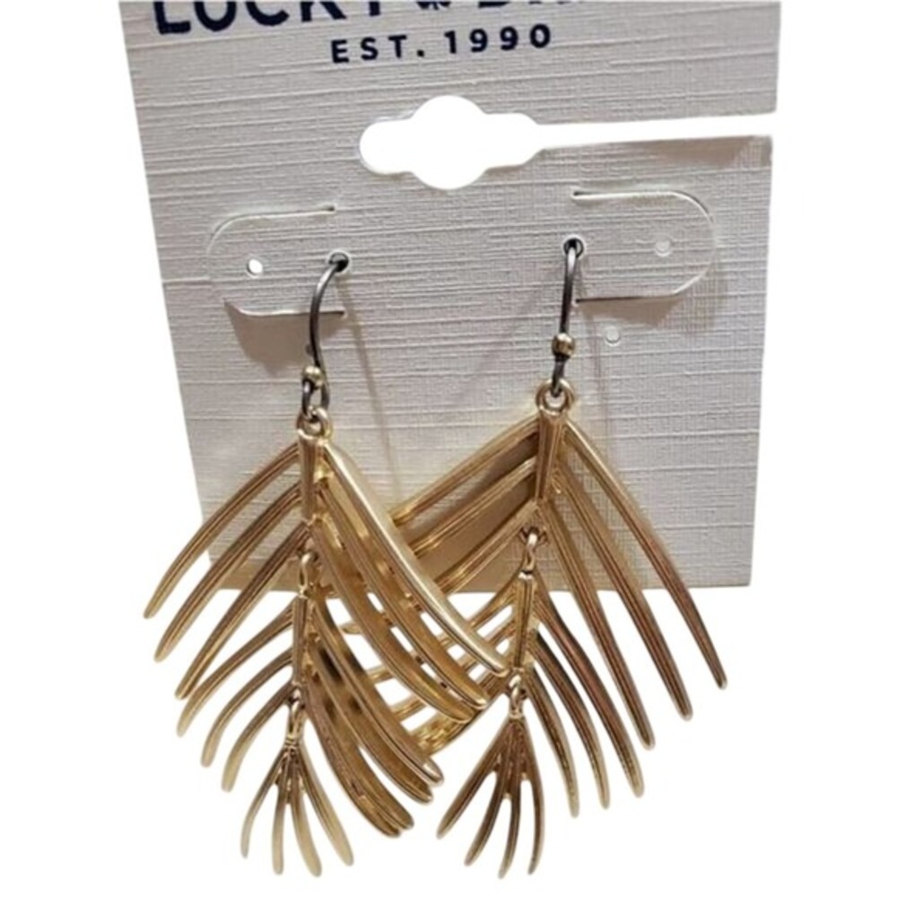 Lucky Brand Gold Tone Palm Frond Drop Earrings Tropical Leaf‎ Dangle NWT